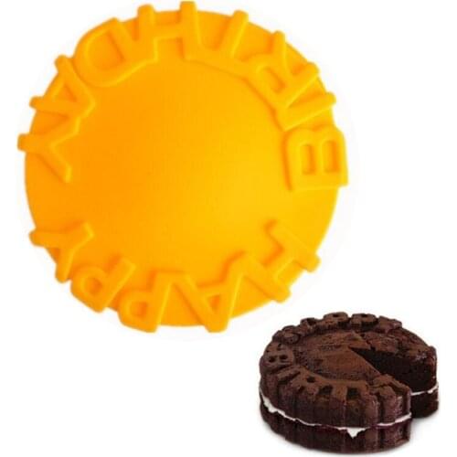 Silicone Happy Birthday Round Cake Mold Pan Kitchen Baking Tools Mould Bread Pie Flan Tart Cakes Bakeware Decorating
