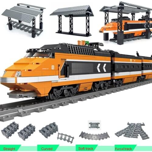 Station City Trains Power Function Building Block Trein DIY High-tech Train Stations Bus Stop Model Tracks Rail Railway Bricks