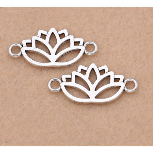 10pcs Tibetan Silver Plated Lotus Flower Charms Connector for Bracelet Necklace Jewelry Making Accessories DIY 27x13mm