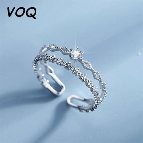 VOQ 925 Sterling Silver Flower Lace Ring Korean Fashion Opening Inlaid CZ Adjustable Rings Valentines Day Gift