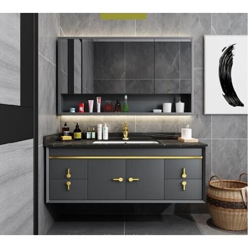 High-end oak intelligent rock washstand luxury bathroom cabinet washstand washbasin cabinet combination customization