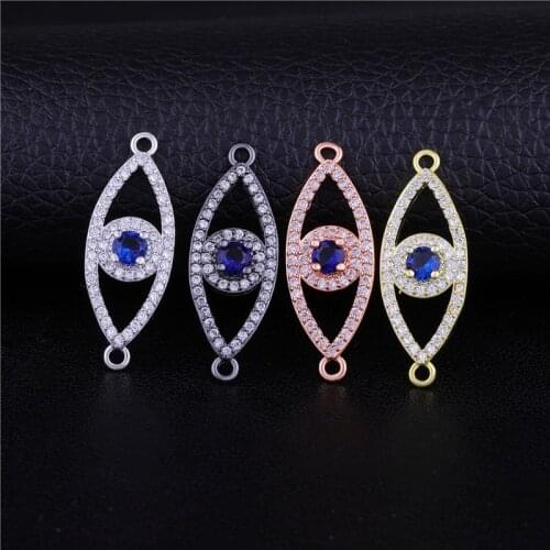 Juya DIY Evil Eye Jewelry Accessories Micro Pave Zircon Enamel Greek Evil Eye Charm Connectors For Handmade Bracelets Making