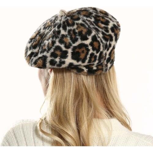 QBHAT Female Fascinator Hats Mink Cashmere Berets for Women Ladies Leopard Printed Painter Hat Cap Dress Hats Headgear