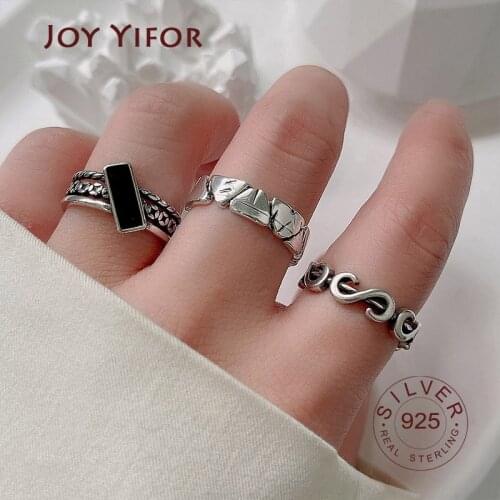 925 Sterling Silver Rings For Women Couple Stone Shape Retro Vintage Trendy Punk Thai Silver Geometric Party Couple Fine Jewelry