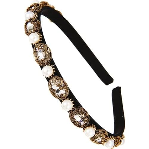 ZHINI Vintage Fashion Pearl Hairband Hair Accessories Simple Colorful Crystal Handmade Headband Rhinestone Wedding Jewelry Gift