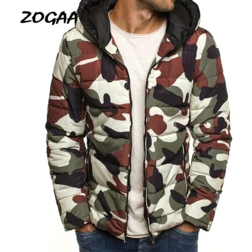 ZOGAA Mens Winter Hooded Jacket Coat 2 Colors Male Camouflage Long Sleeve Parkas Mens Casual Zipper Windproof Warm Overcoats