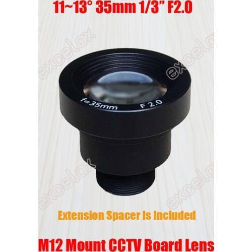 1/3" 35mm M12 Mount CCTV Lens Long Focal Length F2.0 Fixed Iris MTV Interface 25x23mm w/ Extension Adapter for Security Camera