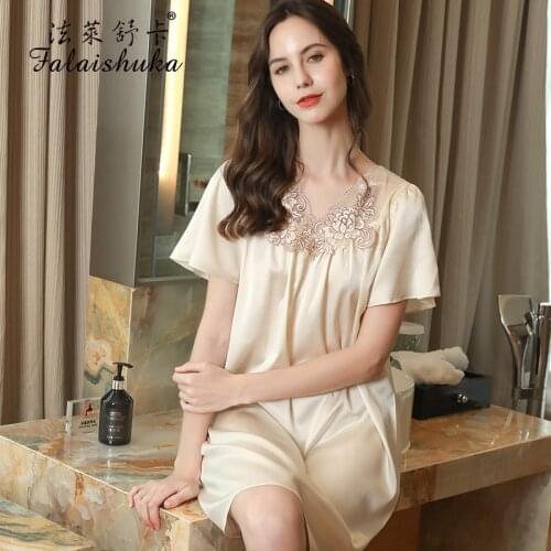 19 momme genuine silk sleepdress woman elegant sexy lace night dress noble pure silk nighshirts women sleepwear S5697