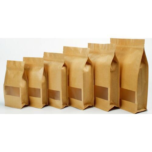 25 pcs Flat Bottom Kraft Paper Stand Up Pouches Square Bottom Zipper Kraft Bags Eight Side Sealed Flat Bottom Zip lock Pouches