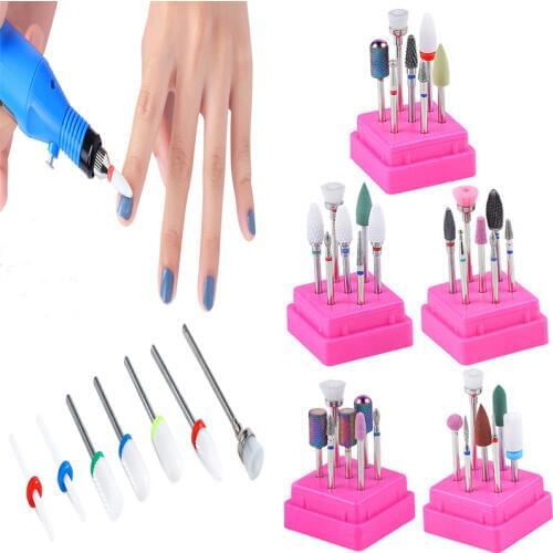 7Pcs/set Ceramic Diamond Nail Drill Bits Manicure Machine Milling Cutter Nail Drill Bits Set Electric Machine Accessory TH14