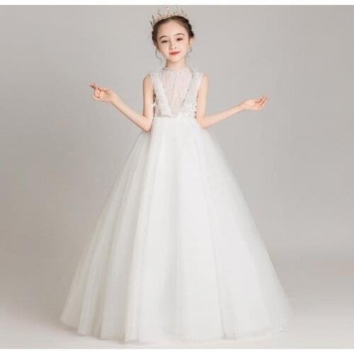 Children Sequined Mesh Stitching Birthday Party Evening Gown Kids Pageant Catwalk Dresses Vestidos L1127