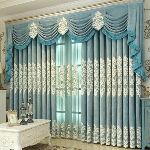 European and American luxury villa embroidered blackout curtains high-end custom blue jacquard bedroom curtains of high quality