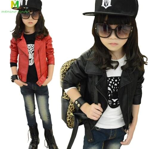 Baby girls PU leather jacket 1-13T children spring long sleeve coat kids winter velvet jacket girls cool warm coat girl clothing