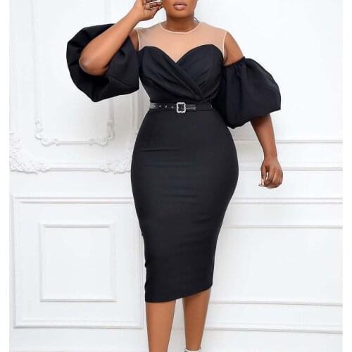 Summer African Dresses Short Lantern Sleeves High Waist Package Hip Celebrate Event Occation Plus Size Female Robes 2021