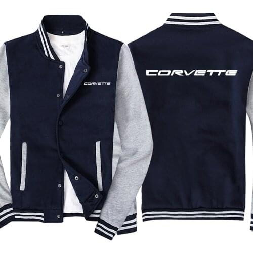New Spring and Autumn Mens Baseball Jacket Corvette Logo No Cap Fashion Cardigan Long Sleeves Sportsweater Hoodies