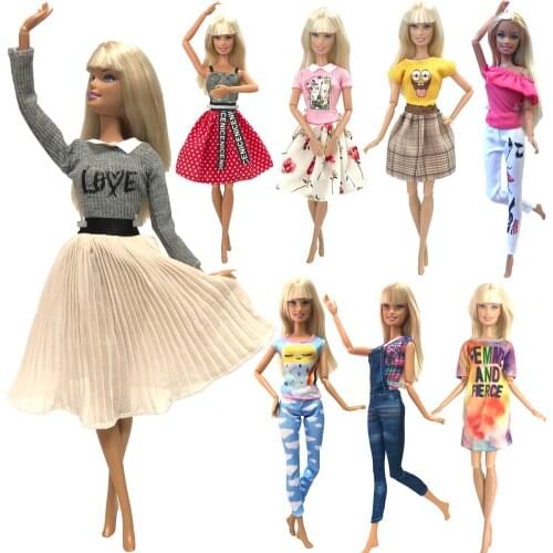 NK 3 Set Mixing Doll Clothes Handmade Dress Fashion Leisure Skirt Party Gown For Barbie Accessories Doll Best Girl Gift JJ
