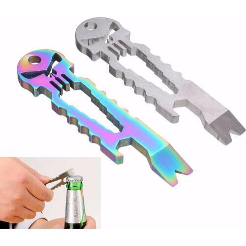 Outdoor Camping Stainless Skull EDC Survival Pocket Tool Key Ring Chain Pry Bar Bottle Opener Mini Multi-functional Tools
