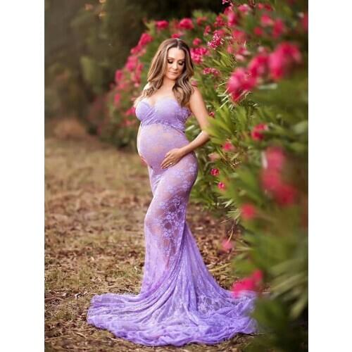 Pregnancy Dress for Photo Shoot Maternity Photography Props Sexy V Neck Lace Maxi Gown Dress Plus Size Pregnant Women Clothes