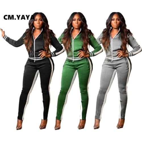CM.YAYA Two 2 Piece Set for Women Sets Fall Winter Fitness Full Sleeve Jacket + Pants Suits Street Tracksuit Casual Outfits