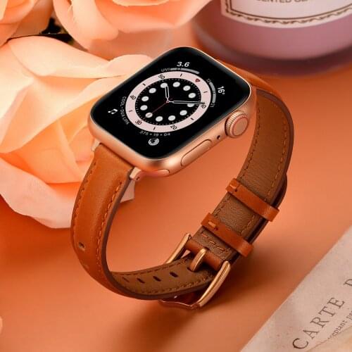 Slim Thin Bracelet For Apple Watch 6 Band 44mm SE Strap 40mm Genuine Leather Watchbands For iWatch 5 4 Applewatch 3 42mm 38mm