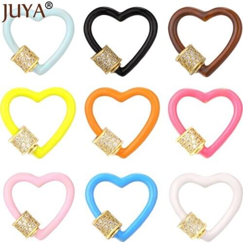 JUYA Jewelry Making Supplies Enamel Heart Clasp CZ Lock Hook Spiral Clasps for DIY Women Necklace Bracelet Hand Made Accessories