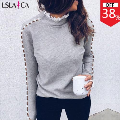Lslaica blouses woman O-neck gray wooden ear splicing casual women tops fashion elegant office party pit blouses for women