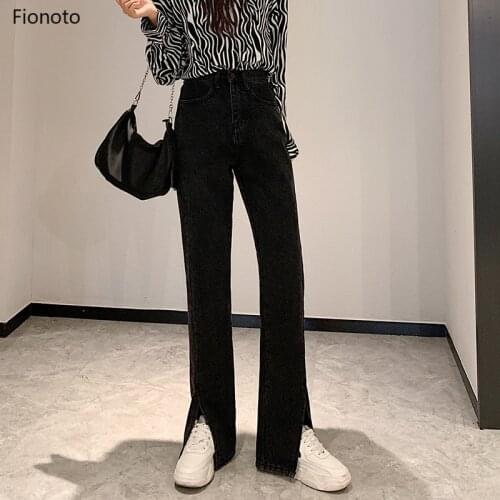 Flare Jeans Women Denim Pants High Waisted Slit Leg Vintage Streetwear Bell Bottom Fashion Clothes Cut Out Full Length 2021