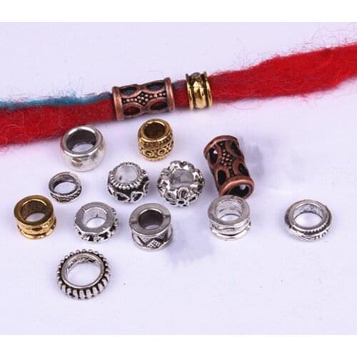 10pcs Retro Silver Metal Hair Braid Dreads Beads Rings Tube Hair Beads for Braids 6mm Inner Hole Jewelry Dreadlock Accessaries