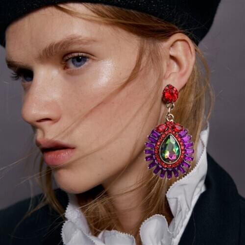 2020 Fashion Purple Glass Earrings Women Geometric Statement Big Round Drop Earrings Female Trend Brand ZA Earrings Jewelry 2020