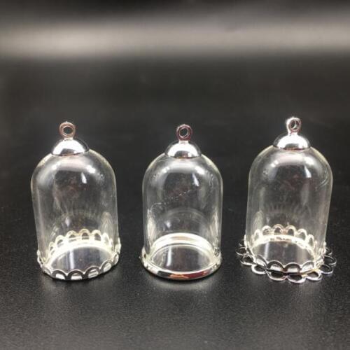 5set 25*18mm hollow tube glass jar with silver setting tray beads cap set glass vials pendant craft display jewelry findings