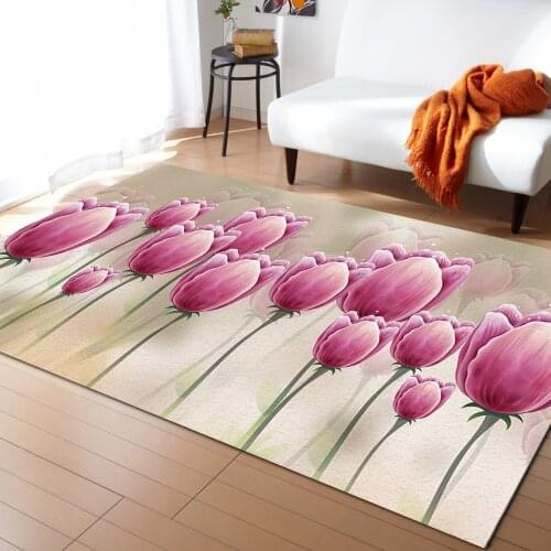 Watercolor Flower Tulip Carpets for Living Room Childrens Room Carpet Bedroom Bedside Blanket Kitchen Doormat