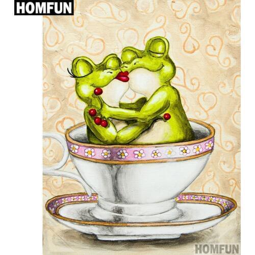 HOMFUN Full Square/Round Drill 5D DIY Diamond Painting "frog couple" 3D Embroidery Cross Stitch 5D Decor Gift A00580