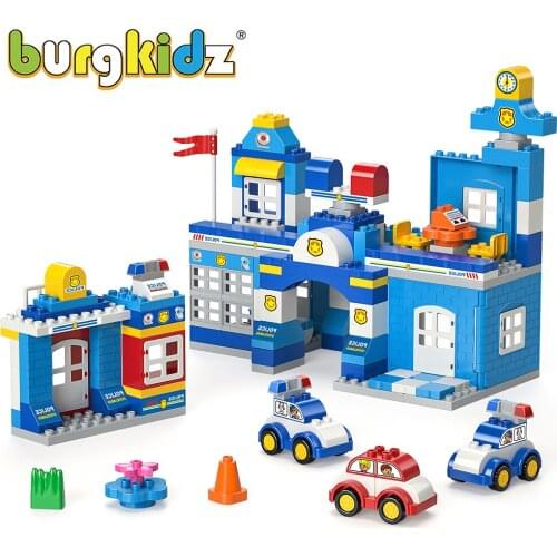 BURGKIDZ DIY Police Station Building Blocks City Big Size Bricks Blocks Toy Educational Constructor Designer Toys For Children