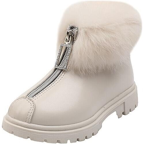 COZULMA Kids Girls Winter Warm Plush Lining Fashion Boots High Leather Shoes Children Fur Fashion Boots Size 26-36