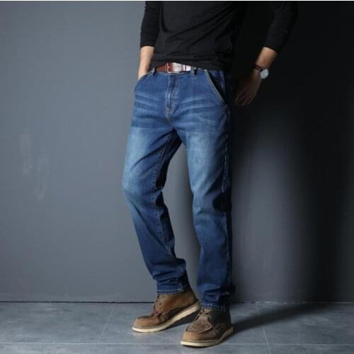 Mens Straight Jeans Tide Men Bottoms Business Trousers Autumn Winter Elastic Denim Pants Cowboy Loose Mens Clothing