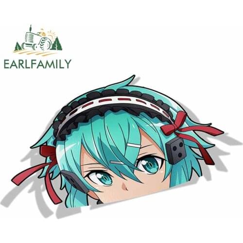 EARLFAMILY Car Stickers for Asada Shino Sword Art Online Peeker Peek Anime Vinyl JDM Car Styling Window Bumper Cartoon Decal