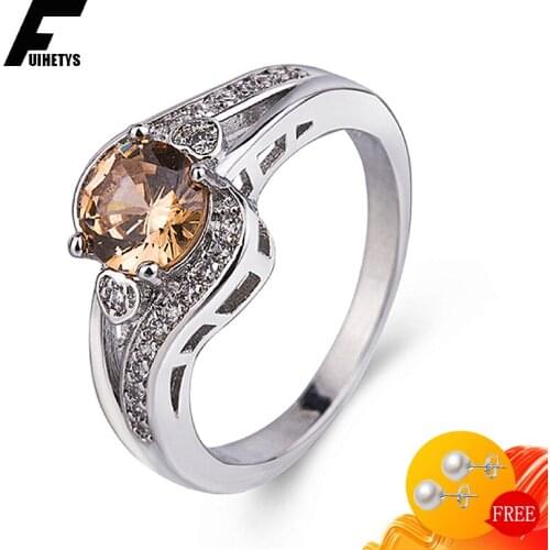 Trendy Women Ring 925 Silver Jewelry for Wedding Engagement Party Accessories Round Shape Zircon Gemstone Finger Rings Wholesale