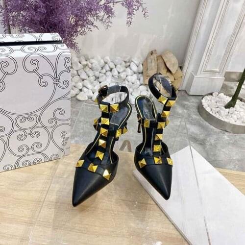 2021 New Leather Rivet Pointed Stiletto High Heels Summer Wear Fashionable Sexy Net Red Wild INS Trend Single Shoes