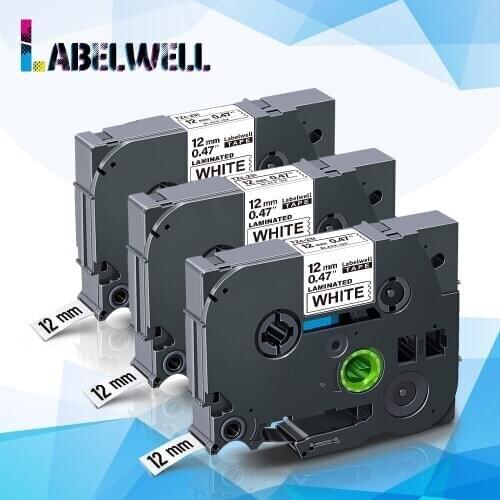 Labelwell 12mm label cartridge tze 231 Black on White tze label tape tze231 tze 231 compatible for Brother p-touch label maker