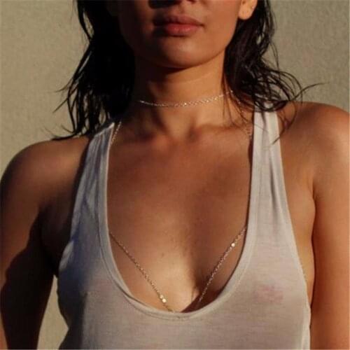 Hot Sale Fashion Sexy Pretty Women Bra Bikini Beach Harness Necklace Waist Belly Gold Sliver Body Chain Fashion Jewelry