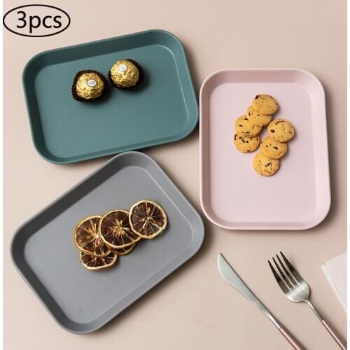 Melamine Plastic Rectangular Serving Tray , Set of 3 Color. for indoor Restaurant or Outdor Picnic and Camping