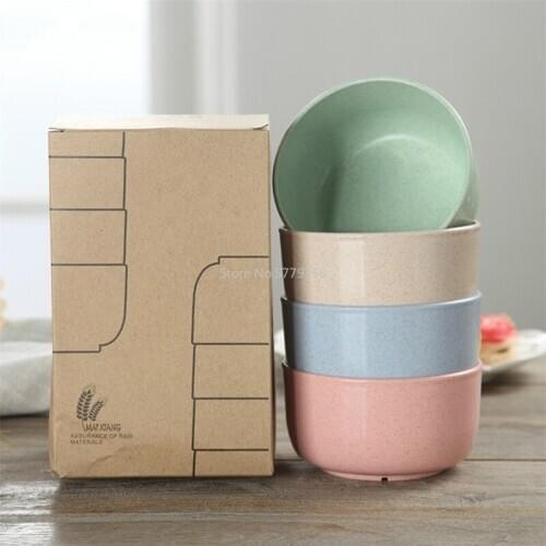 4pcs/Set Bowl Wheat Straw Environmental Protection Bowl Household Rice Salad Noodle Eco friendly Tableware