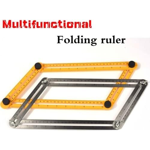 Multifunctional Folding Ruler Plastic / Stainless Steel Movable Four Folding Ruler Multi Angle Ruler for Profiled measurement