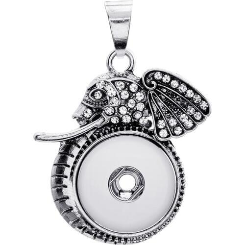 Fashion XL0071 Beauty Charming Rhinestone Elephant pattern charm snap pendant necklace fit 18MM charm snap buttons wholesale