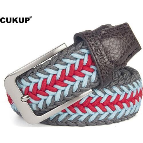 CUKUP Unisex Design New Fashion Knitted Canvas Elastic Belt Pin Styles Buckle Metal Jeans Accessories for Men Multicolor CBCK147