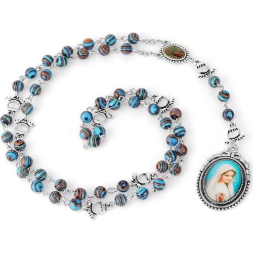 Religious Catholic Malachite Prayer Beads Seven Sorrows Servite Rosary Necklace Blessed Virgin Mary Pendant Unisex Jewelry