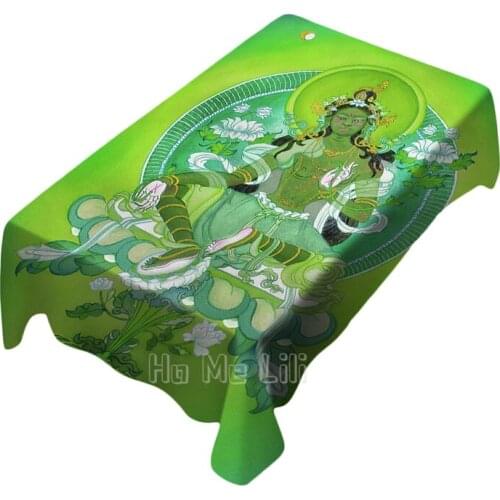 Green Degree Mother And Daughter Buddha Buddhism Famous Goddess Tara Tablecloth Indoor And Outdoor Art Decoration