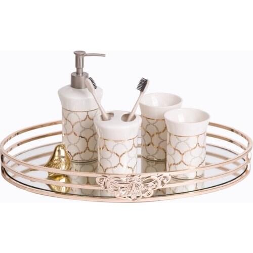 New Metal Mirror Tray Oval European Model Room Coffee Table Tray Bathroom Cosmetics Storage Tray Decoration