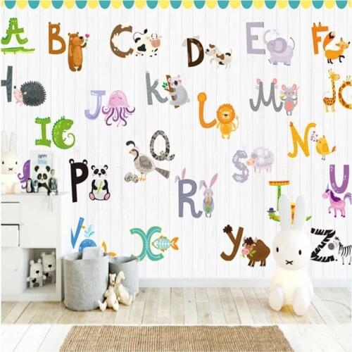 Wallpaper 3D Nordic Cartoon Animal English Alphabet Children Room Background Wall Mural Wallpapers for Kids Room Wall Paper 3D