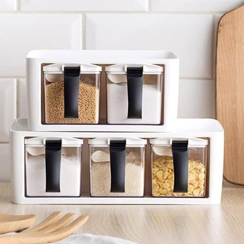 Spice Organizer Box Multi Grids Salt Sugar Seasoning Storage Container Large Capacity Seasoning Jar Kitchen Supplies Storage Set